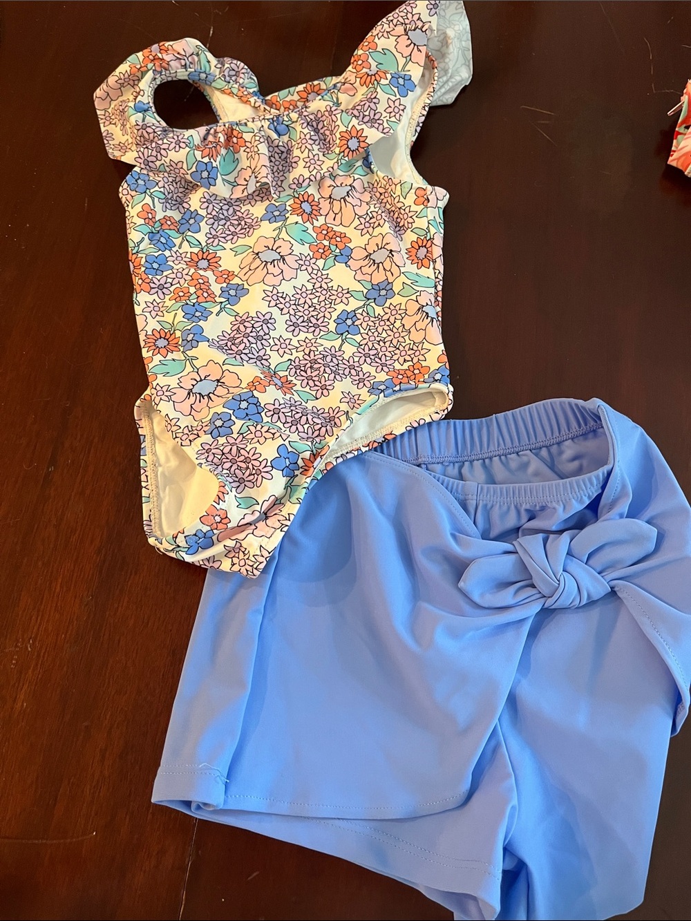 Jessica Simpson Kids One-Piece Floral Swimsuit with Blue Swim Skort